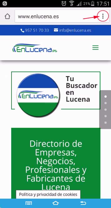 Añadir acceso directo a EnLucena.es, menú de Google Chrome