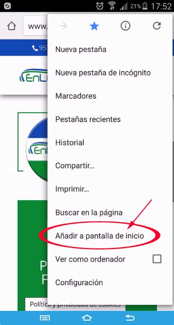 Añadir acceso directo a EnLucena.es, Añadir a pantalla de inicio